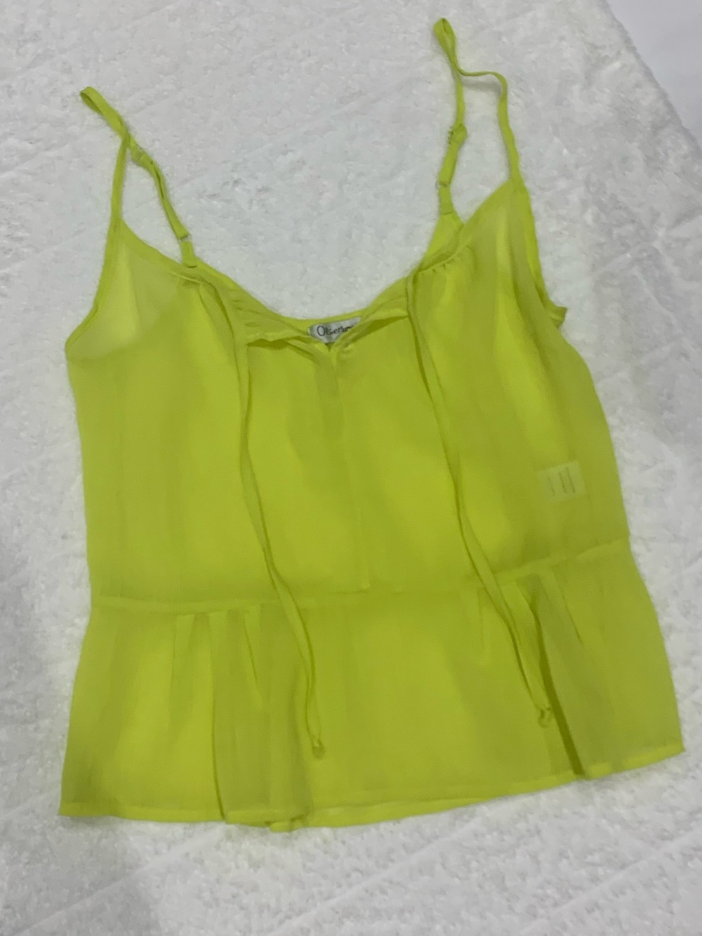 Olsenboye Neon Yellow Sheer Peplum Spaghetti Strap Cami